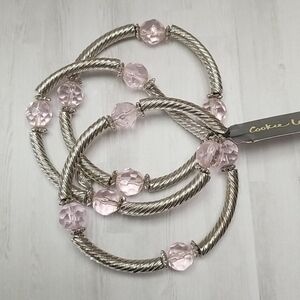 Cookie Lee Rose pink and silver twisted cable bracelets (set of 3) NWT